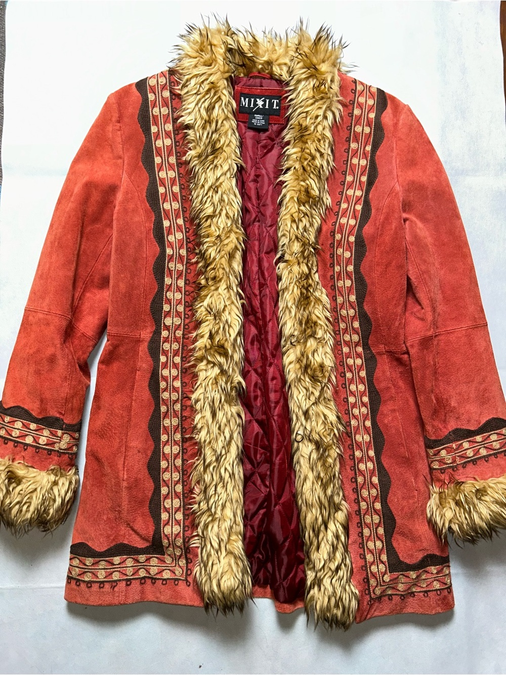 Mixit rust colored suede and faux fur vintage Y2K longer coat size small